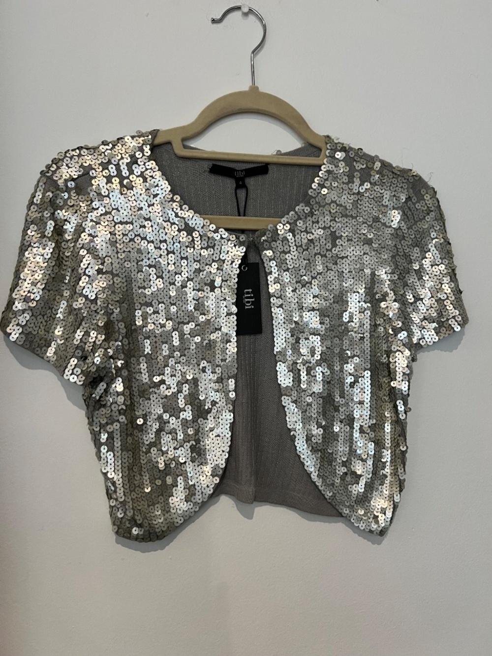 Tibi Sequin Silver top/shrug/jacket